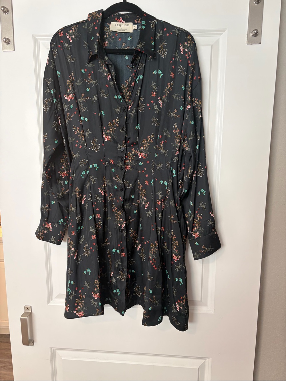 Anthropologie Black Floral Button-Front Mini Dress